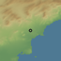 Shaded relief of the 54 km around Sant Vicent del Raspeig, drawn from the GMTED2010 grid