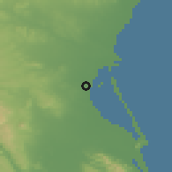 Shaded relief of the 54 km around Silla, drawn from the GMTED2010 grid
