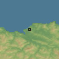 Shaded relief of the 52 km around Sopelana, drawn from the GMTED2010 grid