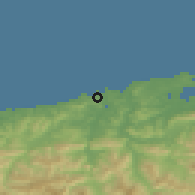 Shaded relief of the 52 km around Suances, drawn from the GMTED2010 grid