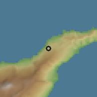 Shaded relief of the 57 km around Tacoronte, drawn from the GMTED2010 grid
