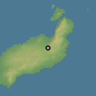 Shaded relief of the 57 km around Teguise, drawn from the GMTED2010 grid