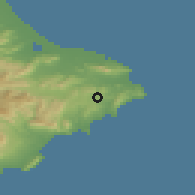 Shaded relief of the 54 km around Teulada, drawn from the GMTED2010 grid