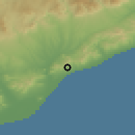 Shaded relief of the 53 km around Tiana, drawn from the GMTED2010 grid