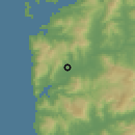 Shaded relief of the 53 km around Tomiño, drawn from the GMTED2010 grid