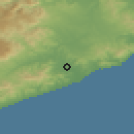 Shaded relief of the 53 km around Tordera, drawn from the GMTED2010 grid