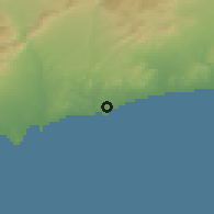 Shaded relief of the 53 km around Torredembarra, drawn from the GMTED2010 grid