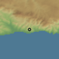 Shaded relief of the 54 km around Torrox, drawn from the GMTED2010 grid