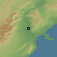 Shaded relief of the 53 km around Tortosa, drawn from the GMTED2010 grid