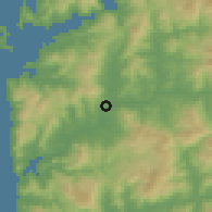 Shaded relief of the 53 km around Tui, drawn from the GMTED2010 grid