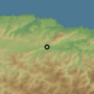 Shaded relief of the 52 km around Valdés, drawn from the GMTED2010 grid