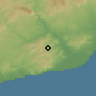 Shaded relief of the 53 km around Vallirana, drawn from the GMTED2010 grid