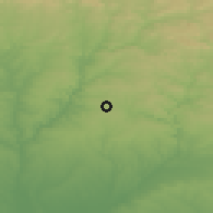 Shaded relief of the 54 km around Valverde del Camino, drawn from the GMTED2010 grid