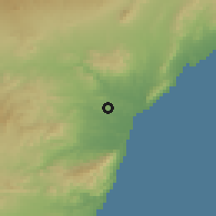 Shaded relief of the 54 km around Vera, drawn from the GMTED2010 grid