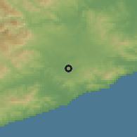 Shaded relief of the 53 km around Vidreres, drawn from the GMTED2010 grid