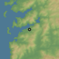 Shaded relief of the 53 km around Vigo, drawn from the GMTED2010 grid