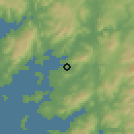Shaded relief of the 52 km around Vilagarcía de Arousa, drawn from the GMTED2010 grid