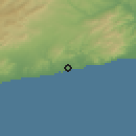 Shaded relief of the 53 km around Vilanova i la Geltrú, drawn from the GMTED2010 grid