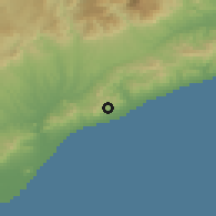 Shaded relief of the 53 km around Vilassar de Dalt, drawn from the GMTED2010 grid