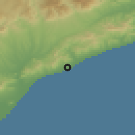 Shaded relief of the 53 km around Vilassar de Mar, drawn from the GMTED2010 grid