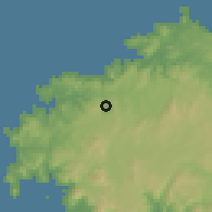 Shaded relief of the 52 km around Vimianzo, drawn from the GMTED2010 grid