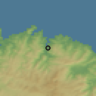 Shaded relief of the 52 km around Viveiro, drawn from the GMTED2010 grid