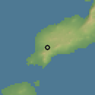 Shaded relief of the 57 km around Yaiza, drawn from the GMTED2010 grid