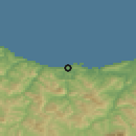 Shaded relief of the 52 km around Zumaia, drawn from the GMTED2010 grid