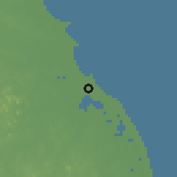 Shaded relief of the 60 km around Eravur, drawn from the GMTED2010 grid