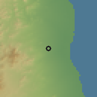 Shaded relief of the 59 km around Būr Sūdān, drawn from the GMTED2010 grid