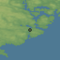 Shaded relief of the 44 km around Härnösand, drawn from the GMTED2010 grid
