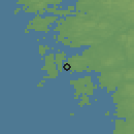 Shaded relief of the 46 km around Hjuvik, drawn from the GMTED2010 grid