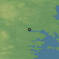 Shaded relief of the 44 km around Hudiksvall, drawn from the GMTED2010 grid
