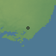 Shaded relief of the 47 km around Jämjö, drawn from the GMTED2010 grid