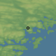 Shaded relief of the 44 km around Köpmanholmen, drawn from the GMTED2010 grid