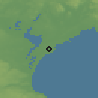 Shaded relief of the 47 km around Åhus, drawn from the GMTED2010 grid