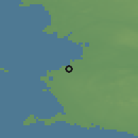 Shaded relief of the 47 km around Malmö, drawn from the GMTED2010 grid