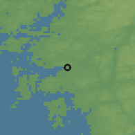 Shaded relief of the 46 km around Nolvik, drawn from the GMTED2010 grid