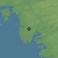Shaded relief of the 46 km around Backa, drawn from the GMTED2010 grid