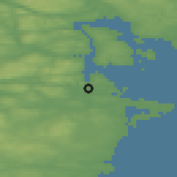 Shaded relief of the 44 km around Skottsund, drawn from the GMTED2010 grid