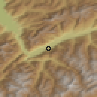 Shaded relief of the 51 km around Saxon, drawn from the GMTED2010 grid