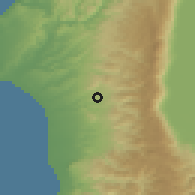 Shaded relief of the 55 km around al-Qardāh̨ah, drawn from the GMTED2010 grid