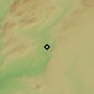 Shaded relief of the 54 km around 'Afrīn, drawn from the GMTED2010 grid