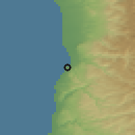 Shaded relief of the 55 km around Bāniyās, drawn from the GMTED2010 grid