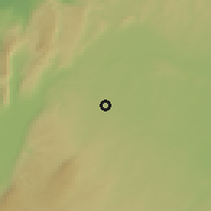 Shaded relief of the 55 km around Binniš, drawn from the GMTED2010 grid