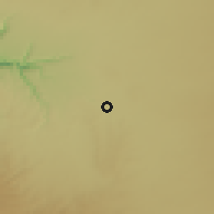 Shaded relief of the 56 km around Dar'ā, drawn from the GMTED2010 grid