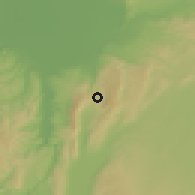 Shaded relief of the 55 km around Kafr Taẖāri-m, drawn from the GMTED2010 grid