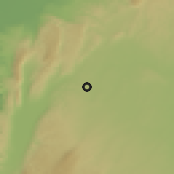 Shaded relief of the 55 km around Ma'arrat Misrīn, drawn from the GMTED2010 grid