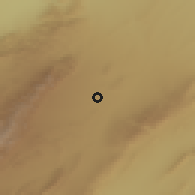 Shaded relief of the 55 km around Qārah, drawn from the GMTED2010 grid