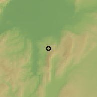 Shaded relief of the 55 km around Salqīn, drawn from the GMTED2010 grid